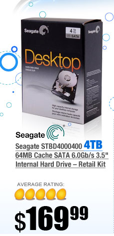 Seagate STBD4000400 4TB 64MB Cache SATA 6.0Gb/s 3.5 inch Internal Hard Drive  Retail Kit