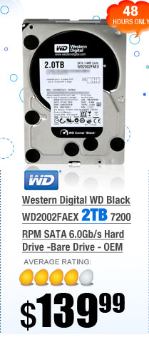 Western Digital WD Black WD2002FAEX 2TB 7200 RPM SATA 6.0Gb/s Hard Drive -Bare Drive - OEM