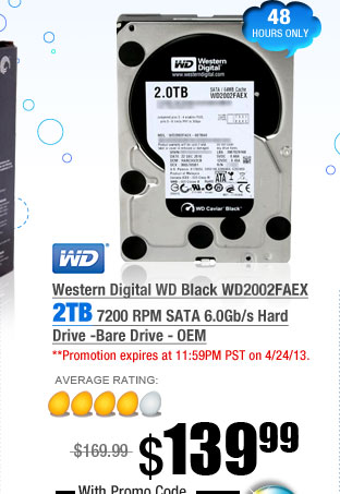 Western Digital WD Black WD2002FAEX 2TB 7200 RPM SATA 6.0Gb/s Hard Drive -Bare Drive - OEM