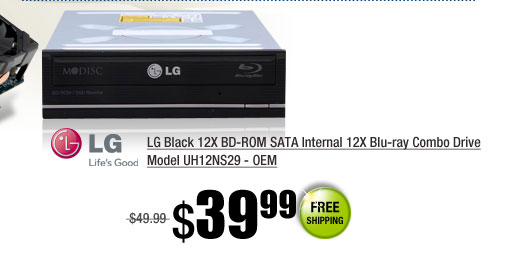 LG Black 12X BD-ROM SATA Internal 12X Blu-ray Combo Drive Model UH12NS29 - OEM