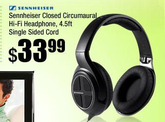 Sennheiser Closed Circumaural Hi-Fi Headphone, 4.5ft Single Sided Cord 