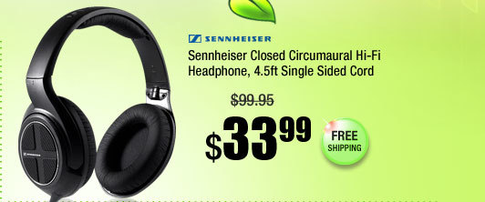 Sennheiser Closed Circumaural Hi-Fi Headphone, 4.5ft Single Sided Cord 