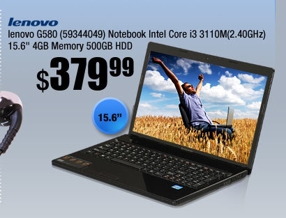 lenovo G580 (59344049) Notebook Intel Core i3 3110M(2.40GHz) 15.6" 4GB Memory 500GB HDD