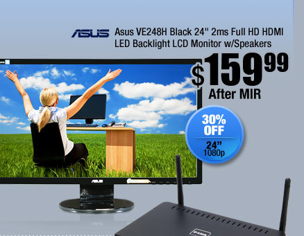 Asus VE248H Black 24" 2ms Full HD HDMI LED Backlight LCD Monitor w/Speakers