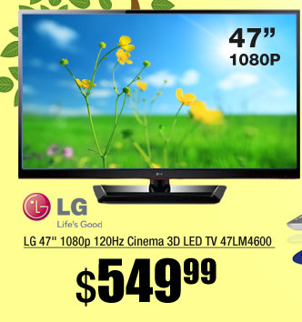 LG 47 inch 1080p 120Hz Cinema 3D LED TV 47LM4600