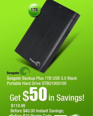 Seagate Backup Plus 1TB USB 3.0 Black Portable Hard Drive STBU1000100 