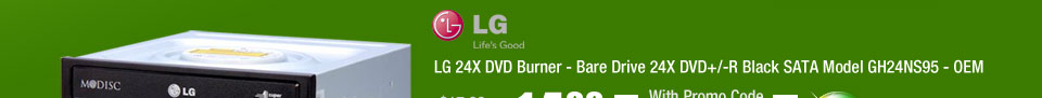 LG 24X DVD Burner - Bare Drive 24X DVD+/-R Black SATA Model GH24NS95 - OEM