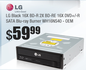 LG Black 16X BD-R 2X BD-RE 16X DVD+/-R SATA Blu-ray Burner WH16NS40 - OEM