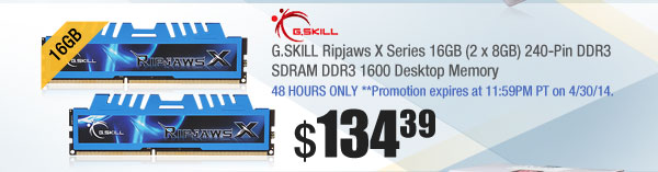 G.SKILL Ripjaws X Series 16GB (2 x 8GB) 240-Pin DDR3 SDRAM DDR3 1600 Desktop Memory