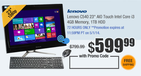 Lenovo C540 23" AIO Touch Intel Core i3 4GB Memory, 1TB HDD