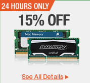 24 HOURS ONLY. 15% OFF ALL LAPTOP / MAC MEMORY*