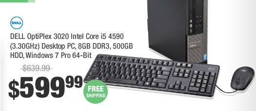 DELL OptiPlex 3020 Intel Core i5 4590 (3.30GHz) Desktop PC, 8GB DDR3, 500GB HDD, Windows 7 Pro 64-Bit