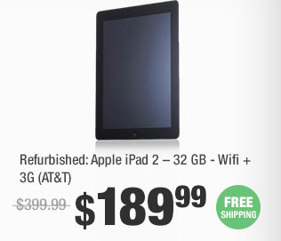 Refurbished: Apple iPad 2 – 32 GB - Wifi + 3G (AT&T)