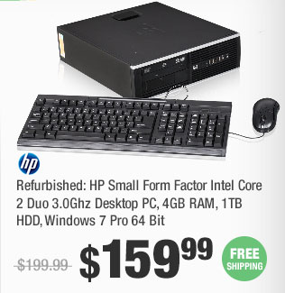 Refurbished: HP Small Form Factor Intel Core 2 Duo 3.0Ghz Desktop PC, 4GB RAM, 1TB HDD, Windows 7 Pro 64 Bit