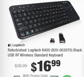 Refurbished: Logitech K400 (920-003070) Black USB RF Wireless Standard Keyboard