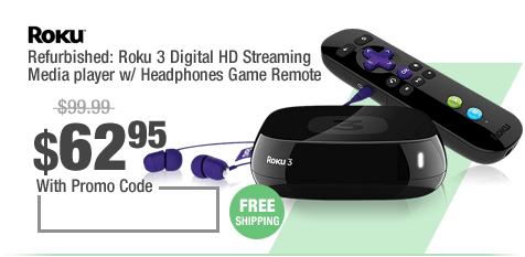 Refurbished: Roku 3 Digital HD Streaming Media player w/ Headphones Game Remote