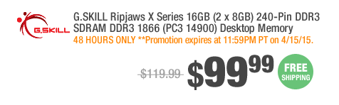 G.SKILL Ripjaws X Series 16GB (2 x 8GB) 240-Pin DDR3 SDRAM DDR3 1866 (PC3 14900) Desktop Memory