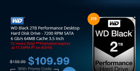 WD Black 2TB Performance Desktop Hard Disk Drive - 7200 RPM SATA 6 Gb/s 64MB Cache 3.5 Inch