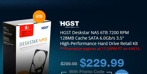 HGST Deskstar NAS 6TB 7200 RPM 128MB Cache SATA 6.0Gb/s 3.5" High-Performance Hard Drive Retail Kit
