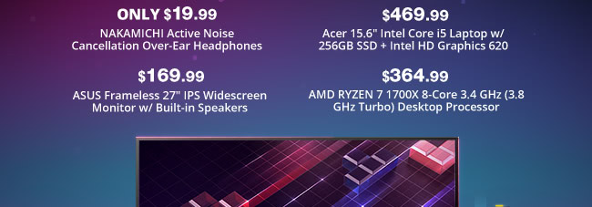 NAKAMICHI Active Noise Cancellation Over-Ear Headphones. Acer 15.6" Intel Core i5 Laptop w/ 8GB DDR4, 256GB SSD, Intel HD Graphics 620.