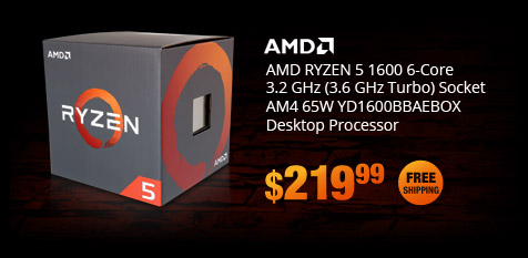 AMD RYZEN 5 1600 6-Core 3.2 GHz (3.6 GHz Turbo) Socket AM4 65W YD1600BBAEBOX Desktop Processor