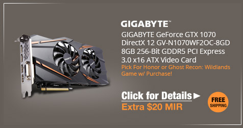 GIGABYTE GeForce GTX 1070 DirectX 12 GV-N1070WF2OC-8GD 8GB 256-Bit GDDR5 PCI Express 3.0 x16 ATX Video Card