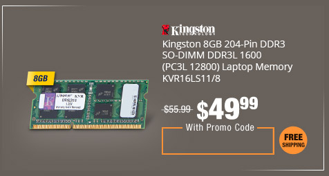 Kingston 8GB 204-Pin DDR3 SO-DIMM DDR3L 1600 (PC3L 12800) Laptop Memory KVR16LS11/8