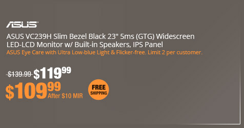 ASUS VC239H Slim Bezel Black 23" 5ms (GTG) Widescreen LED-LCD Monitor w/ Built-in Speakers, IPS Panel