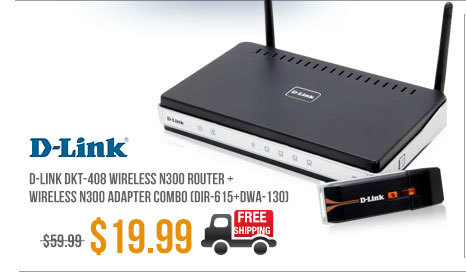 D-Link DKT-408 Wireless N300 Router + Wireless N300 Adapter Combo (DIR-615+DWA-130)