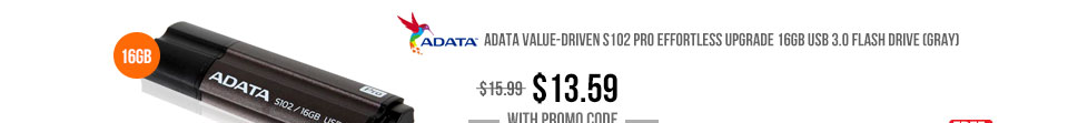 ADATA Value-Driven S102 Pro Effortless Upgrade 16GB USB 3.0 Flash Drive (Gray)