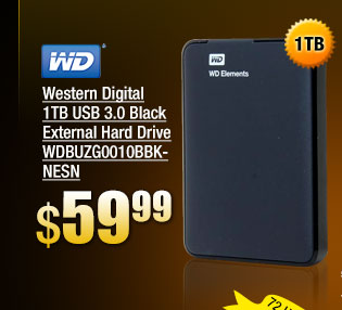 Western Digital 1TB USB 3.0 Black External Hard Drive WDBUZG0010BBK-NESN