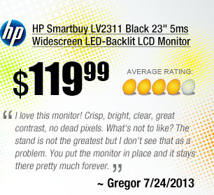 I love this monitor! Crisp, bright, clear, great contrast, no dead pixels. What's not to like? The stand is not the greatest but I don't see that as a problem. You put the monitor in place and it stays there pretty much forever. ~ Gregor 7/24/2013  