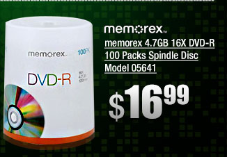 memorex 4.7GB 16X DVD-R 100 Packs Spindle Disc Model 05641