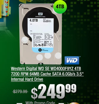 Western Digital WD SE WD4000F9YZ 4TB 7200 RPM 64MB Cache SATA 6.0Gb/s 3.5 inch Internal Hard Drive