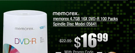 memorex 4.7GB 16X DVD-R 100 Packs Spindle Disc Model 05641