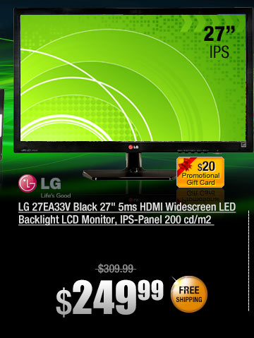 LG 27EA33V Black 27 inch 5ms HDMI Widescreen LED Backlight LCD Monitor, IPS-Panel 200 cd/m2 