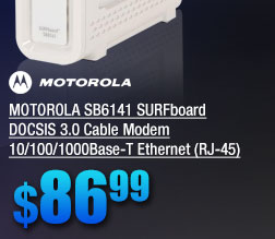 MOTOROLA SB6141 SURFboard DOCSIS 3.0 Cable Modem 10/100/1000Base-T Ethernet (RJ-45) 