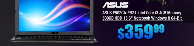 ASUS F502CA-EB31 Intel Core i3 4GB Memory 500GB HDD 15.6 inch Notebook Windows 8 64-Bit 