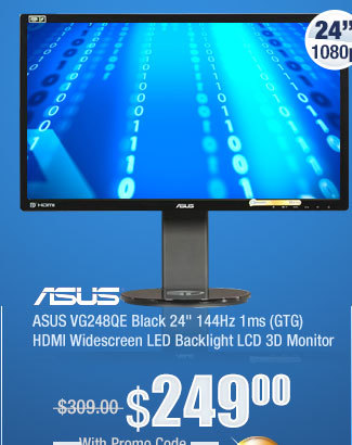 ASUS VG248QE Black 24" 144Hz 1ms (GTG) HDMI Widescreen LED Backlight LCD 3D Monitor