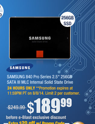 SAMSUNG 840 Pro Series 2.5" 256GB SATA III MLC Internal Solid State Drive