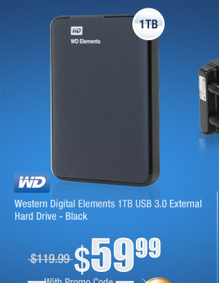 Western Digital Elements 1TB USB 3.0 External Hard Drive - Black 