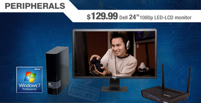 PERIPHERALS. $129.99 Dell 24" 1080p LED-LCD monitor.