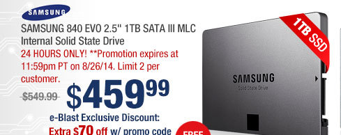 SAMSUNG 840 EVO MZ-7TE1T0BW 2.5" 1TB SATA III MLC Internal Solid State Drive