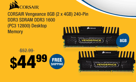 CORSAIR Vengeance 8GB (2 x 4GB) 240-Pin DDR3 SDRAM DDR3 1600 (PC3 12800) Desktop Memory