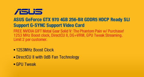 ASUS GeForce GTX 970 4GB 256-Bit GDDR5 HDCP Ready SLI Support G-SYNC Support Video Card