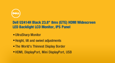 Dell U2414H Black 23.8" 8ms (GTG) HDMI Widescreen LED Backlight LCD Monitor, IPS Panel