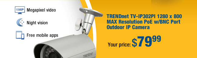 TRENDnet TV-IP302PI 1280 x 800 MAX Resolution PoE w/BNC Port Outdoor IP Camera