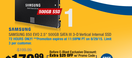 SAMSUNG 850 EVO 2.5" 500GB SATA III 3-D Vertical Internal SSD