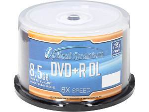 Optical Quantum 8.5GB 8X DVD+R DL White Inkjet Hub Printable 50 Packs Spindle Disc