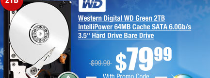 Western Digital WD Green 2TB IntelliPower 64MB Cache SATA 6.0Gb/s 3.5" Hard Drive Bare Drive